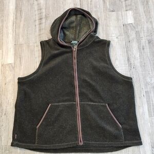 Polo Ralph Lauren Mens Green Fleece Vest with Hood Leather Trim Size 1x